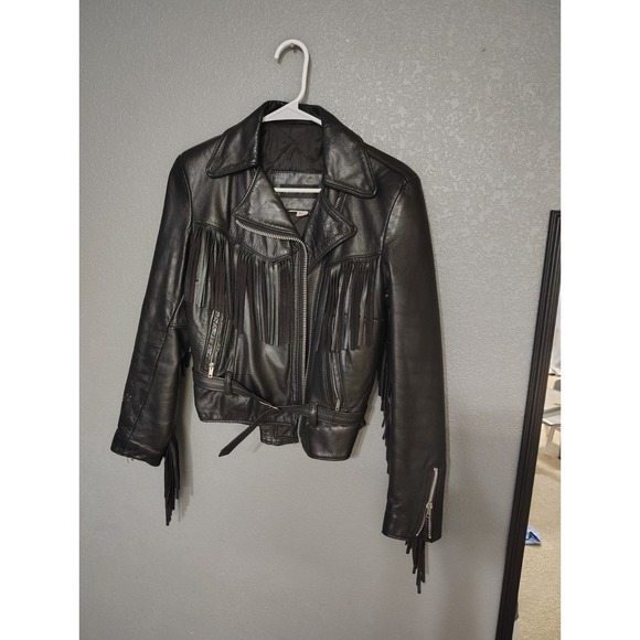 Vintage Real Leather Fringe Biker Jacket Women's 6 Made In USA Steer Leather... - Picture 1 of 9